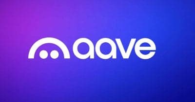 Aave logo with a financial growth chart background