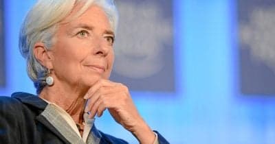 Christine Lagarde speaking at the ECB annual retreat in Sintra, Portugal.