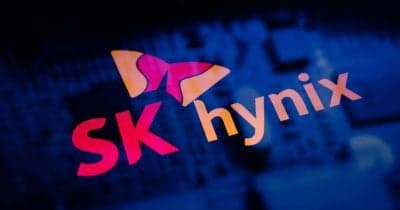 SK Hynix logo with a backdrop of AI technology graphics