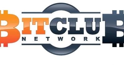 Matthew Goettsche, founder of BitClub Network, with a backdrop of cryptocurrency symbols.