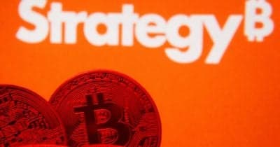 Strategy Inc. logo with Bitcoin graphics illustrating stock stabilization plans.