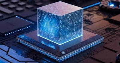 General Compute logo with a backdrop of AI inference chips
