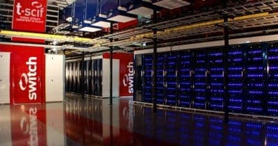 Switch Inc. logo with a backdrop of data center infrastructure