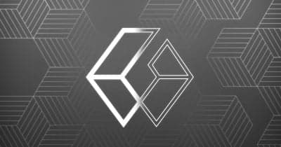 Grayscale logo with altcoin symbols in the background