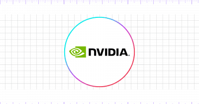 Nvidia logo with a backdrop of AI data center infrastructure