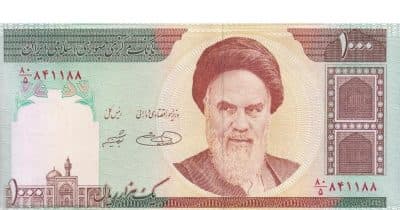 Infographic showing the Iranian rial's depreciation against the US dollar, highlighting key events and sanctions.