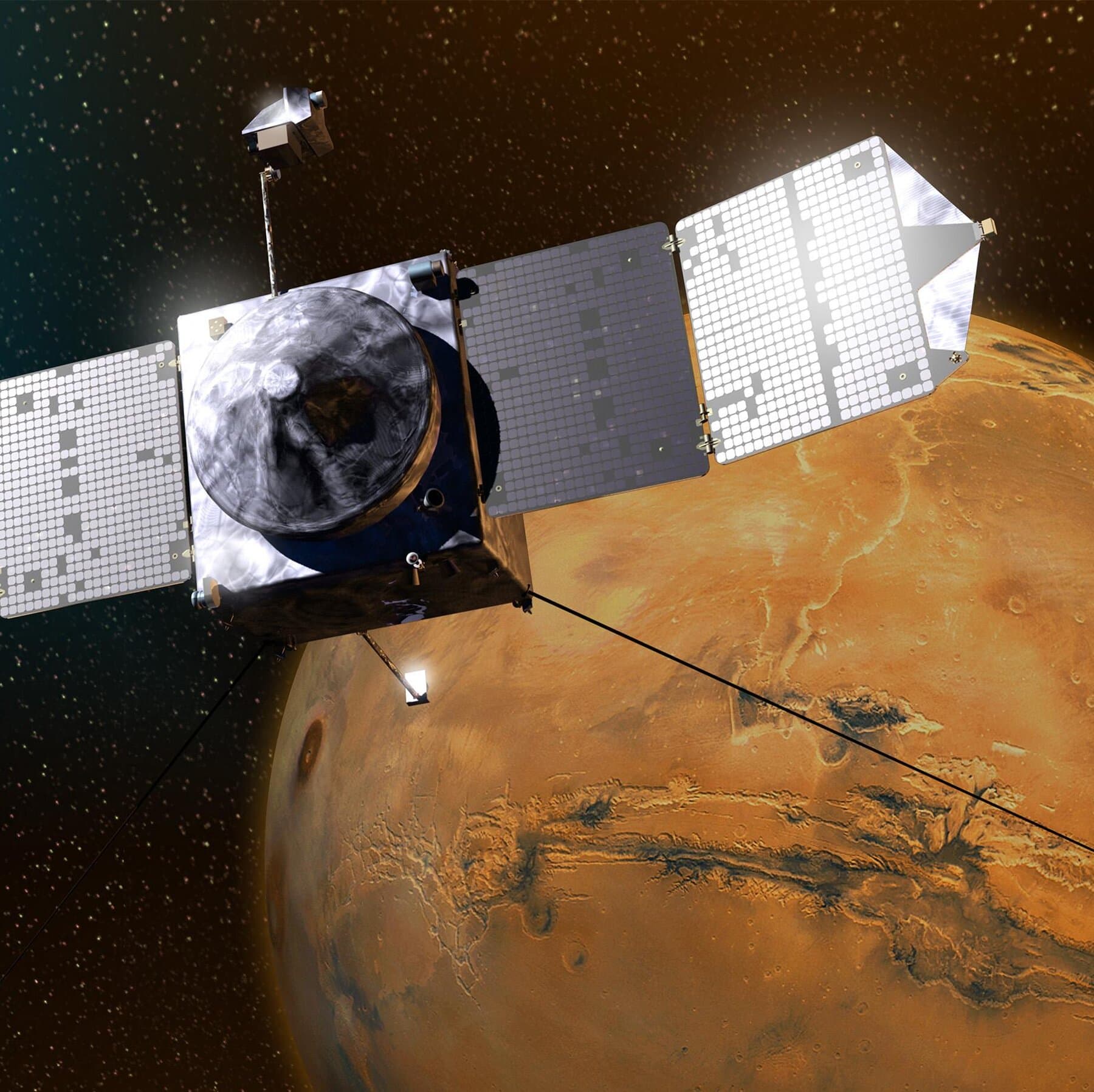 Infographic detailing MAVEN's achievements and contributions to Mars exploration.