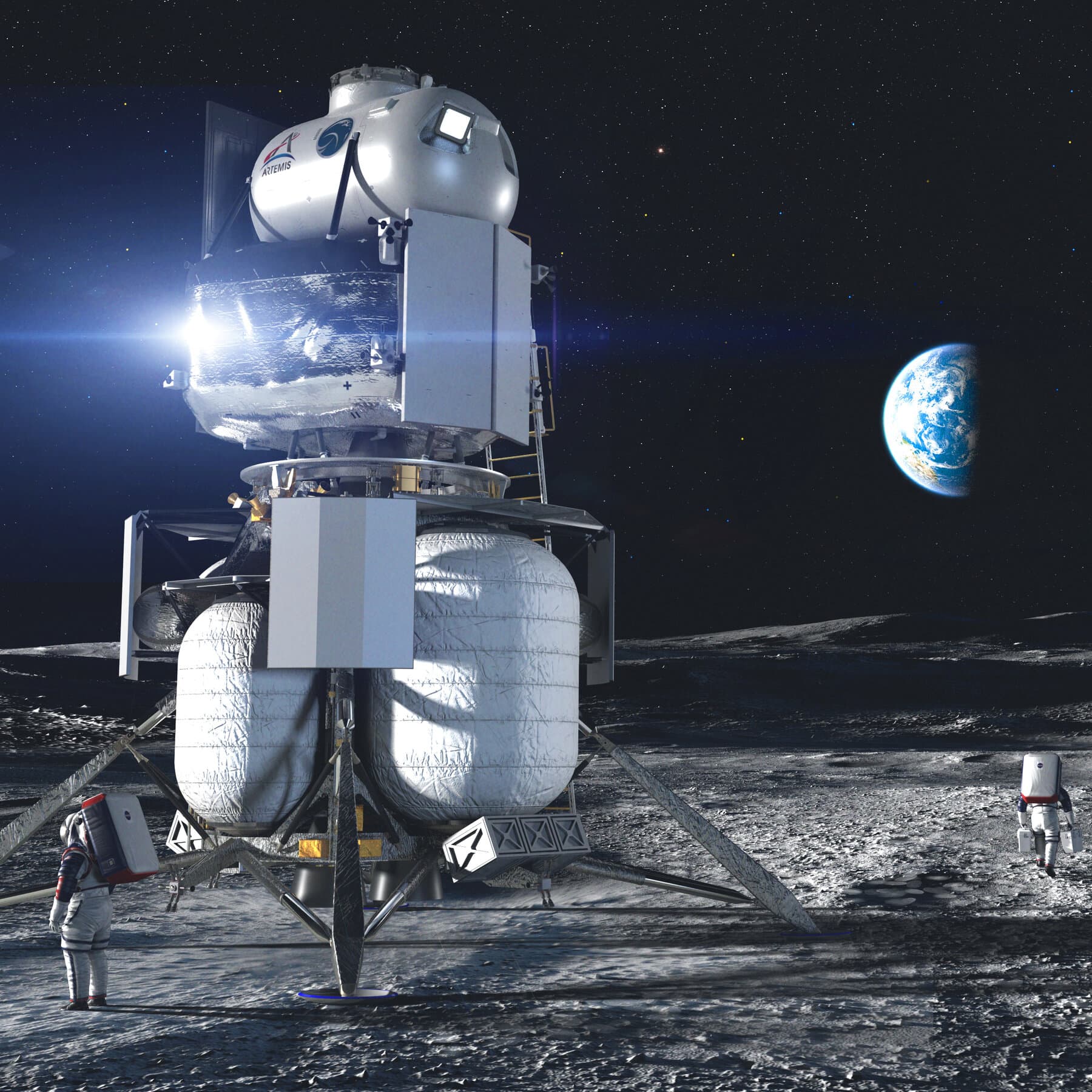 Astronauts selected for NASA's Artemis III mission against a lunar backdrop.