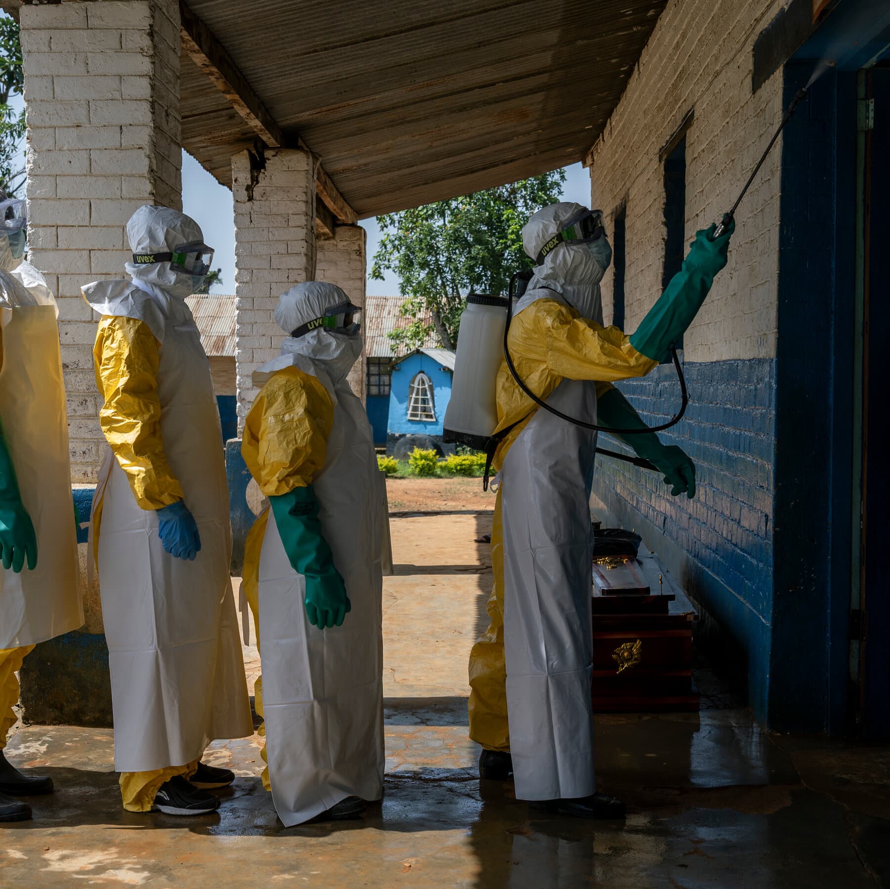 A healthcare worker in protective gear during an Ebola outbreak response.
