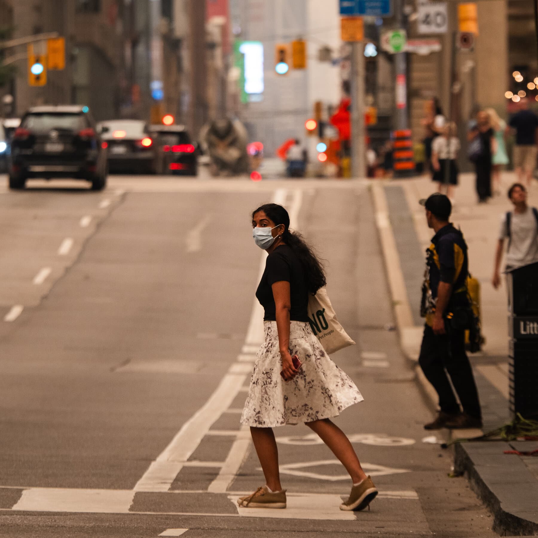 Smoke-filled skyline of Toronto due to wildfires in northern Ontario