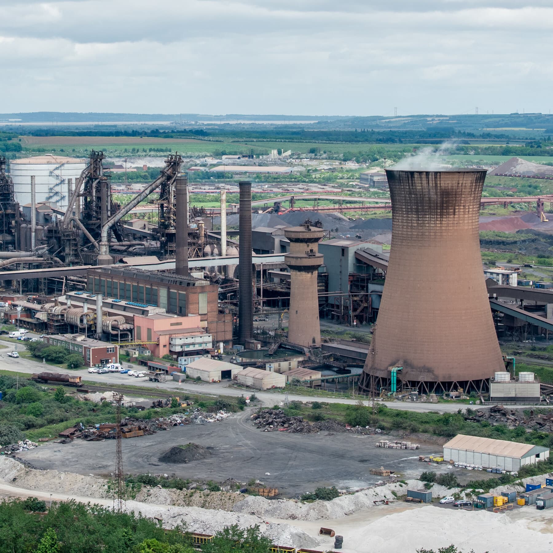 British Steel plant in Scunthorpe with workers on site.