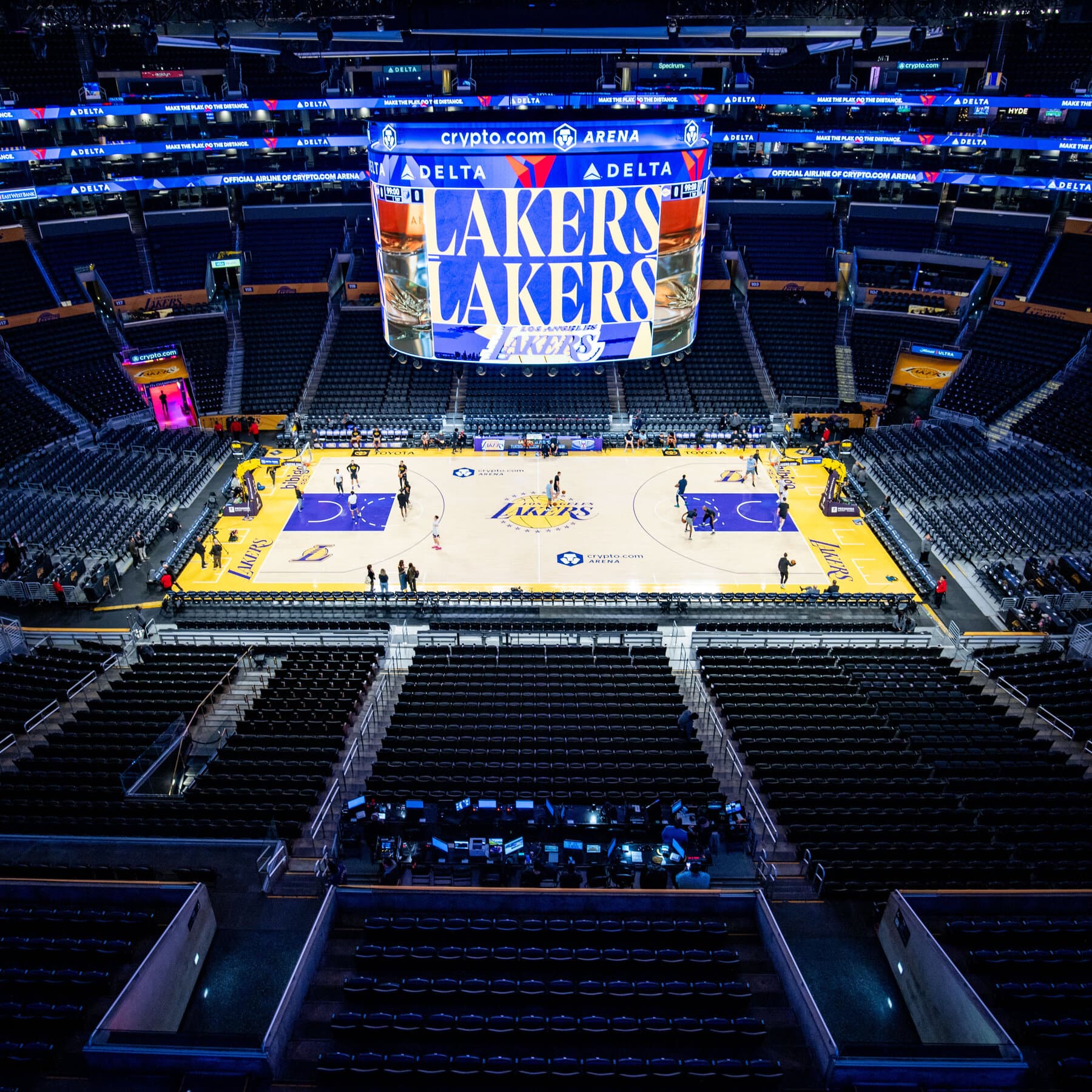Los Angeles Lakers logo with a backdrop of financial charts and dollar signs.