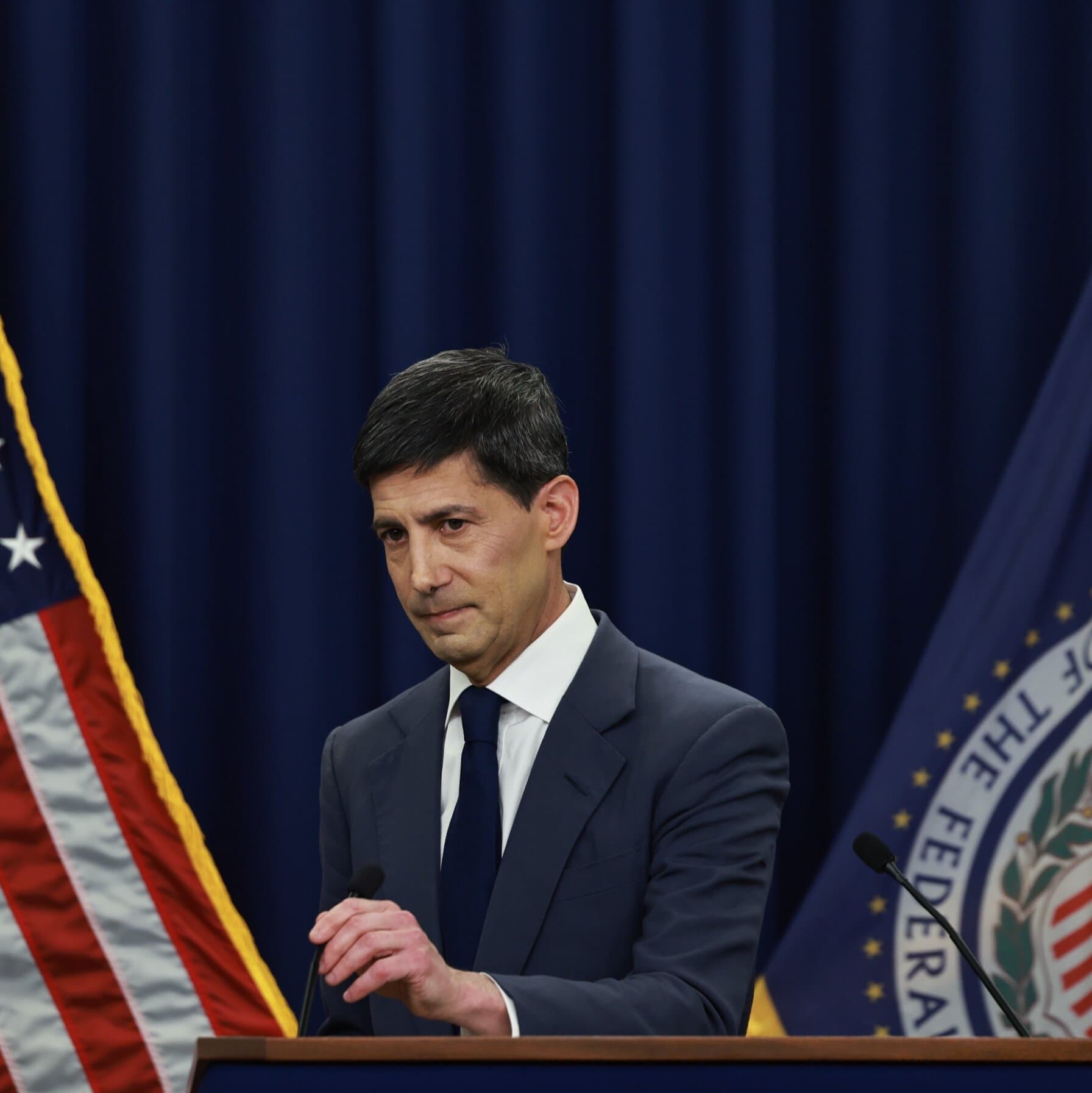 Federal Reserve Chairman Kevin Warsh speaking at Jackson Hole, addressing inflation concerns.