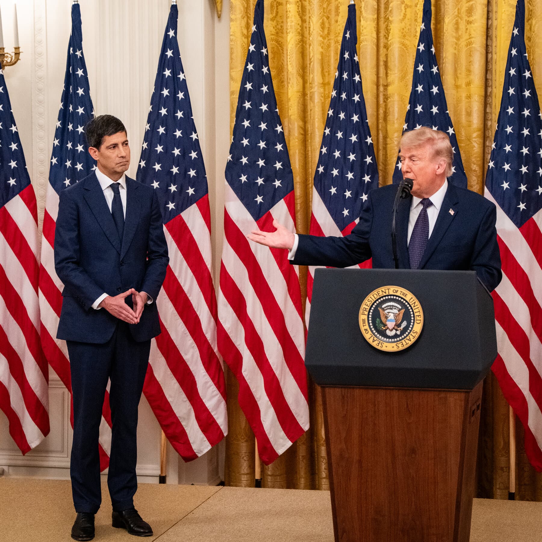 President Trump discussing the Federal Reserve's interest rate hike while supporting Chairman Kevin Warsh.