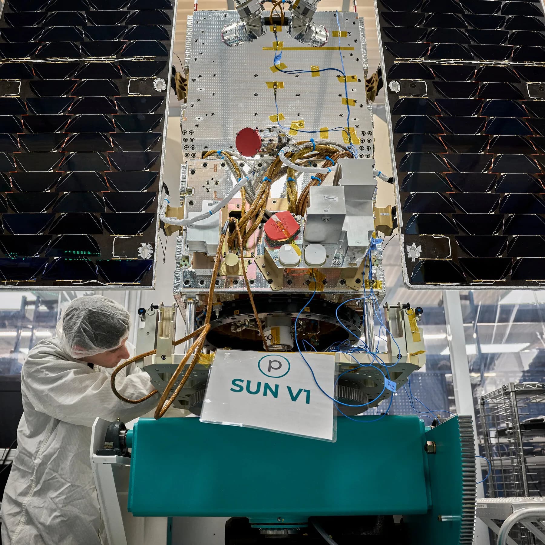 Conceptual diagram of Google's MVP satellite in orbit, illustrating solar panels and AI processing capabilities.