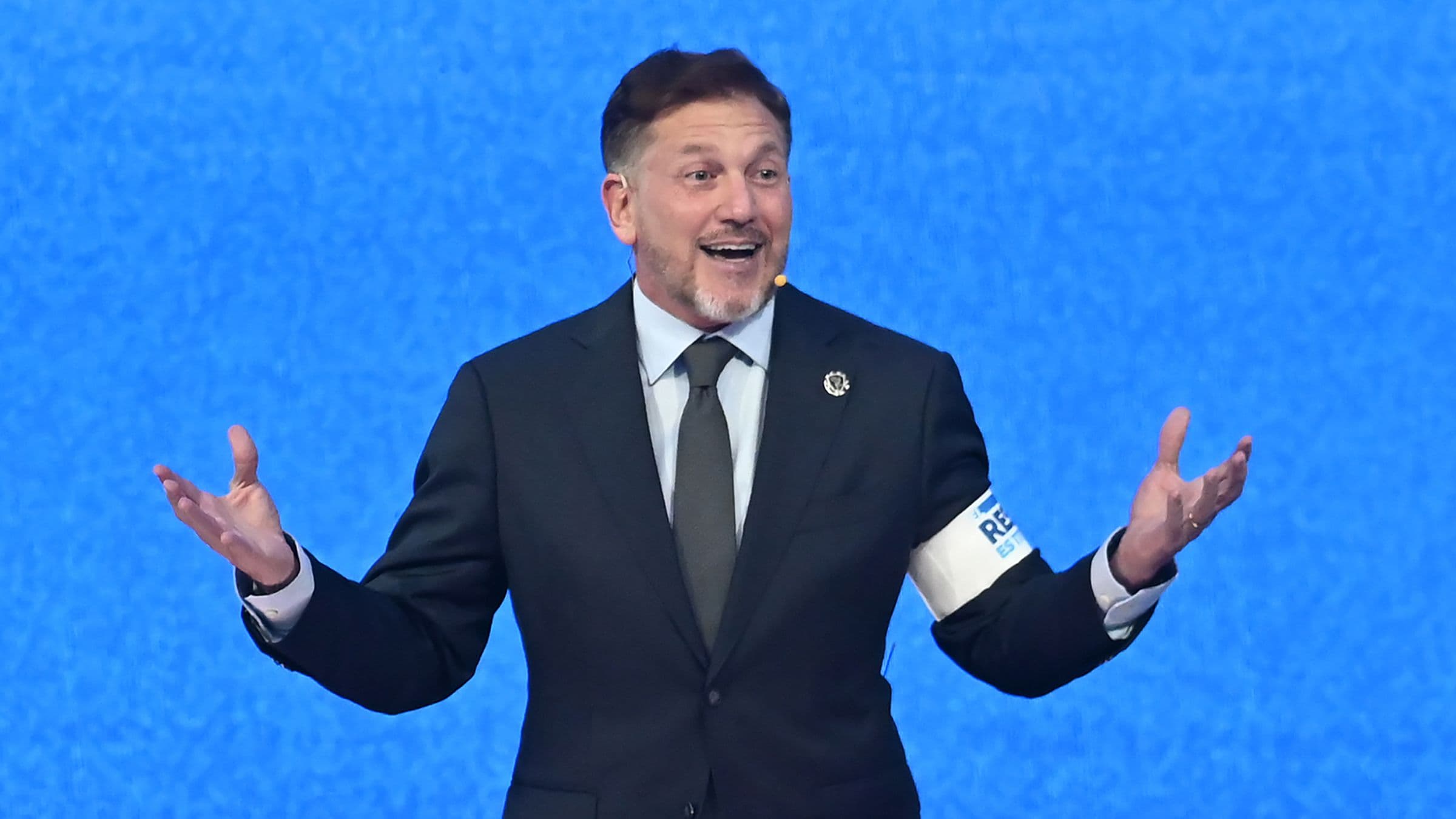 CONMEBOL President Alejandro Dominguez announcing the 64-team World Cup proposal.