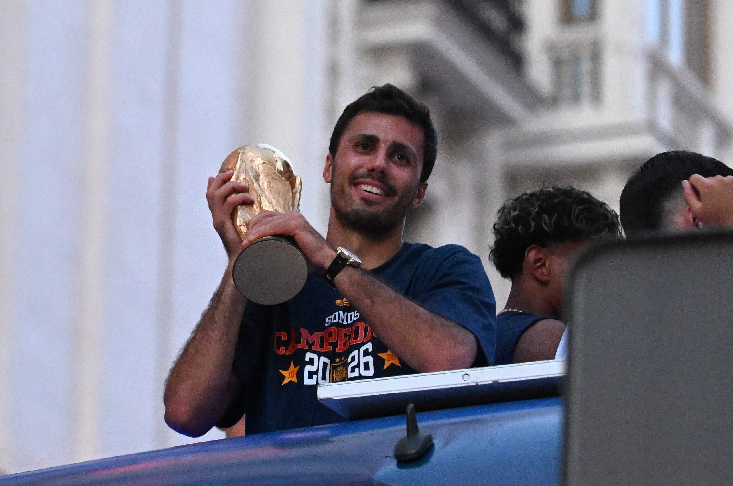 Rodri in Barcelona kit, celebrating his transfer from Manchester City for €76.5 million.