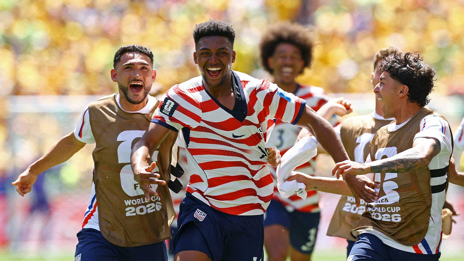 Alex Freeman celebrating his first World Cup goal for the USMNT against Australia.