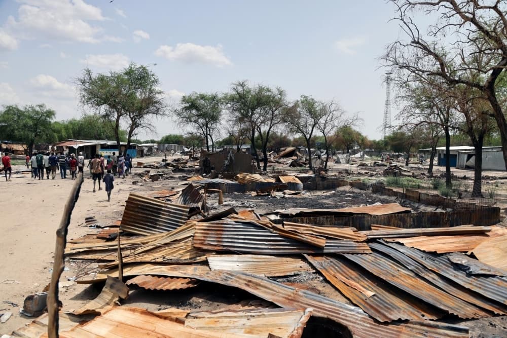A drone strike aftermath in Sudan showing destruction and civilian impact.