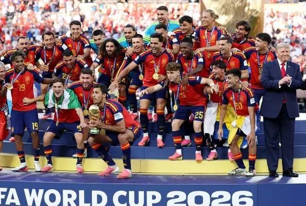 Spain celebrates their 2026 FIFA World Cup victory against Argentina.