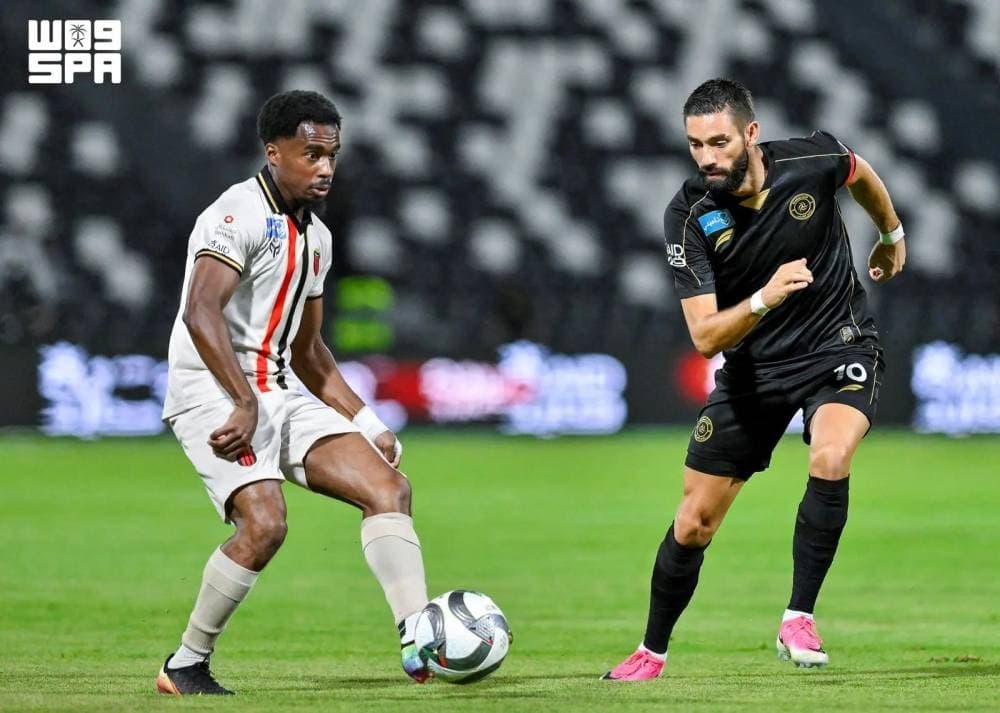 A vibrant scene from the Riyadh Derby showing players in action during the thrilling 3-3 match.